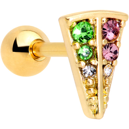 16G 1/4 Pink Green Gem Gold Tone Triangle Cartilage Tragus Earring