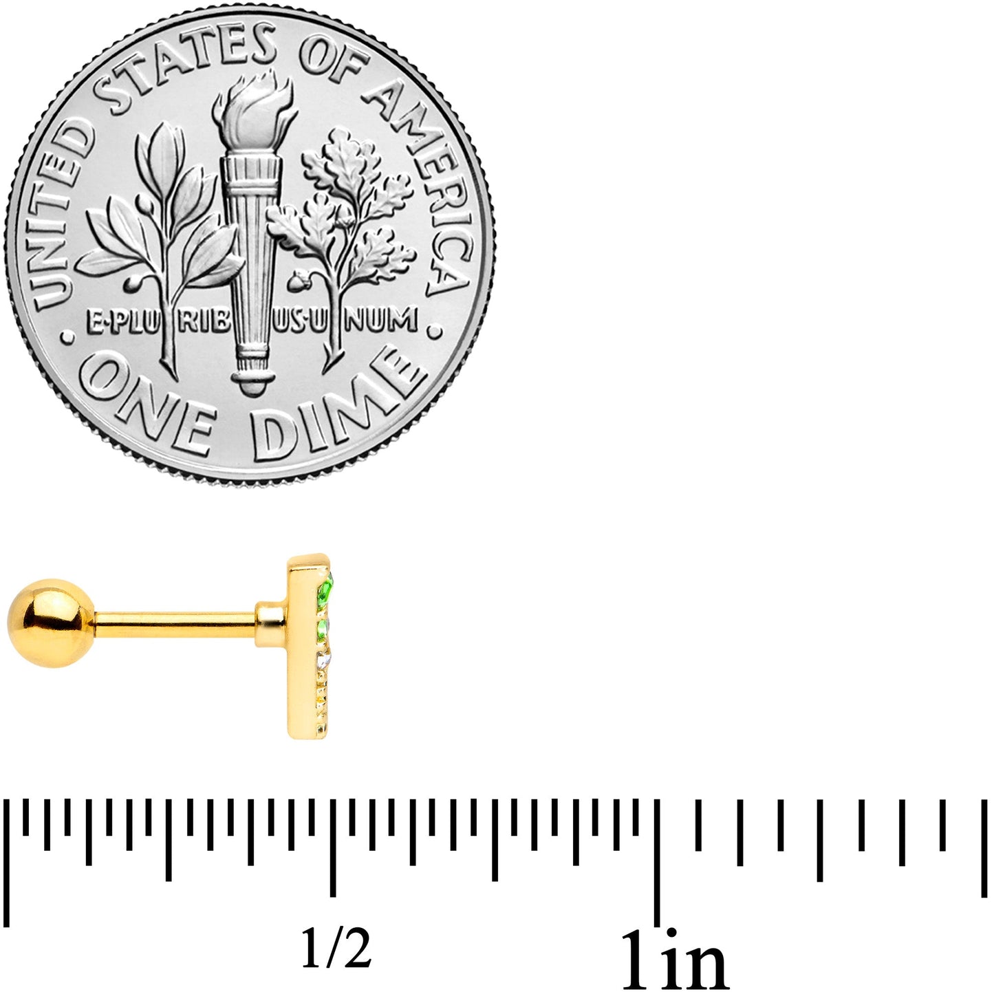 16G 1/4 Pink Green Gem Gold Tone Triangle Cartilage Tragus Earring