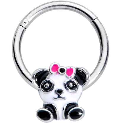16G 3/8 Black White Precious Panda Hinged Segment Ring