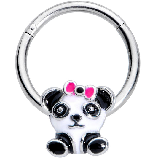 16G 3/8 Black White Precious Panda Hinged Segment Ring