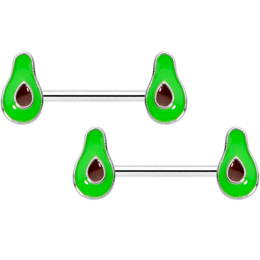 14G 9/16 Groovy Green Avocado Barbell Nipple Ring Set