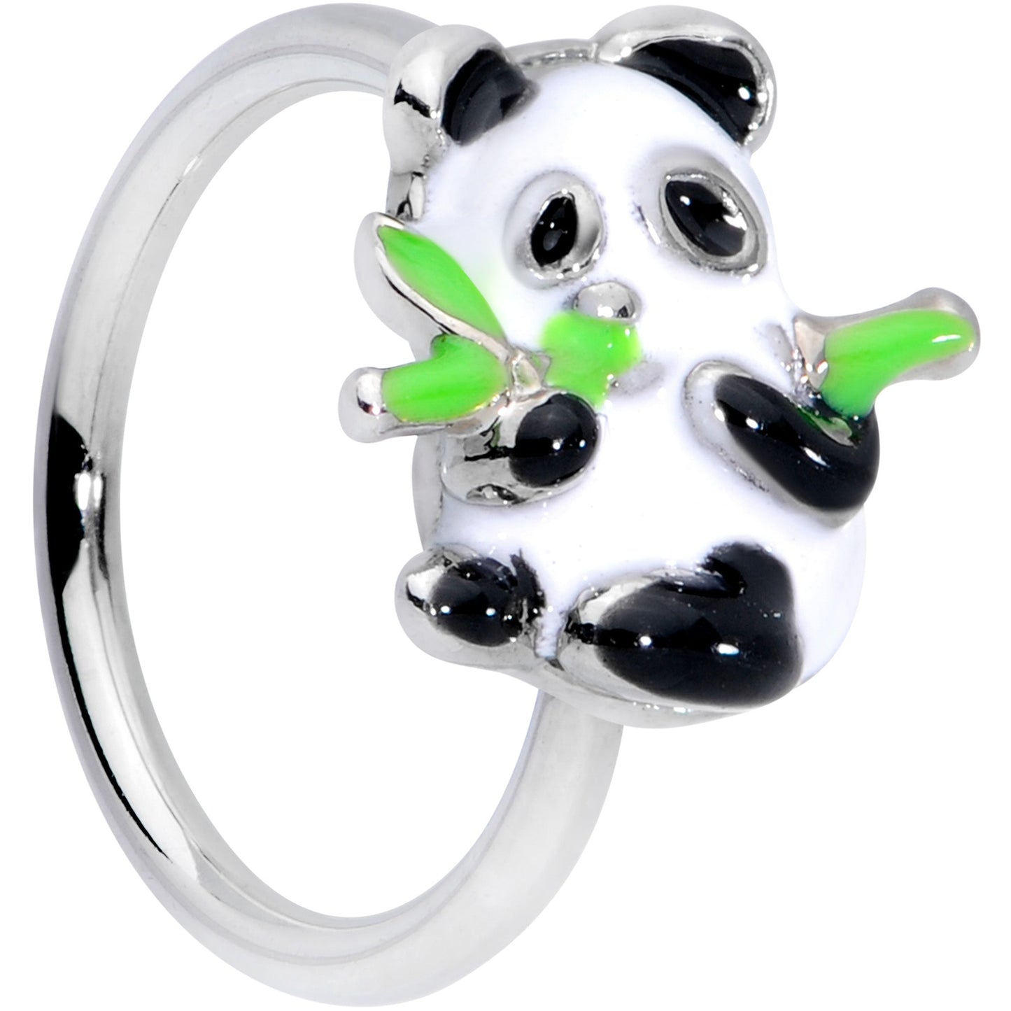 18G 3/8 Black White Hungry Panda Nose Hoop