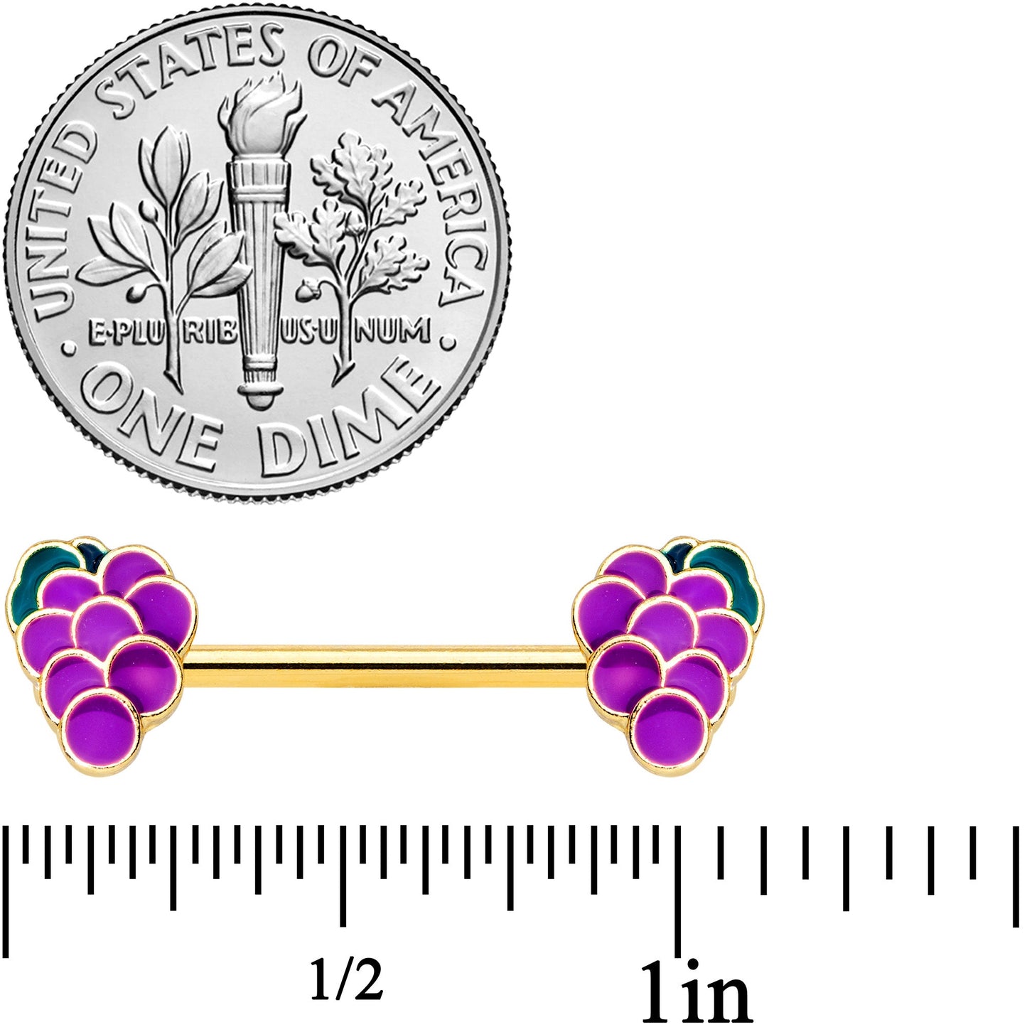 14G 9/16 Gold Tone Sweet Purple Grapes Barbell Nipple Ring Set