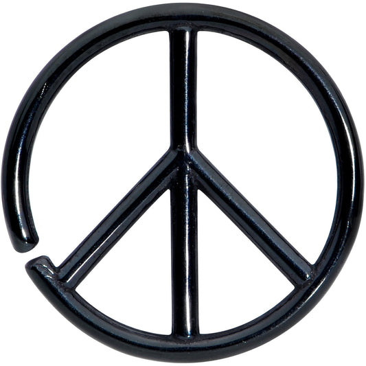 16G 1/4 Black Retro Peace Sign Closure Ring