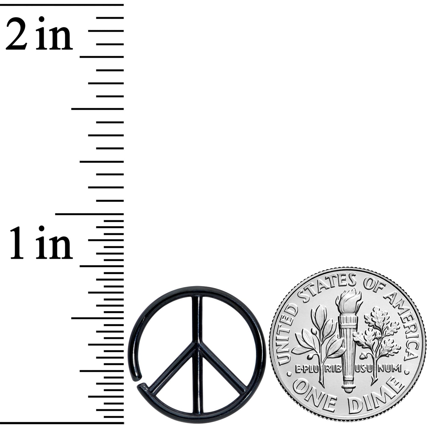 16G 1/4 Black Retro Peace Sign Closure Ring
