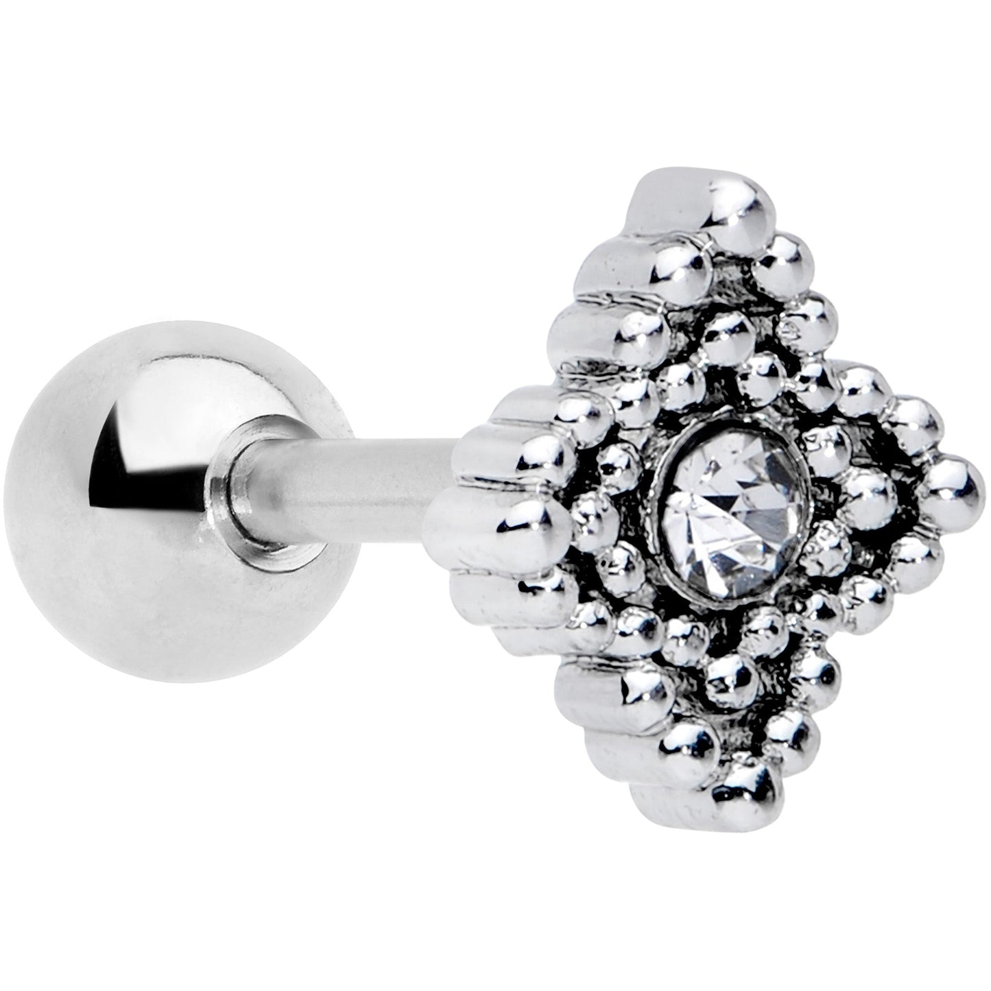 16G 1/4 Clear Gem Textured Cross Cartilage Tragus Earring