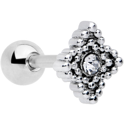 16G 1/4 Clear Gem Textured Cross Cartilage Tragus Earring