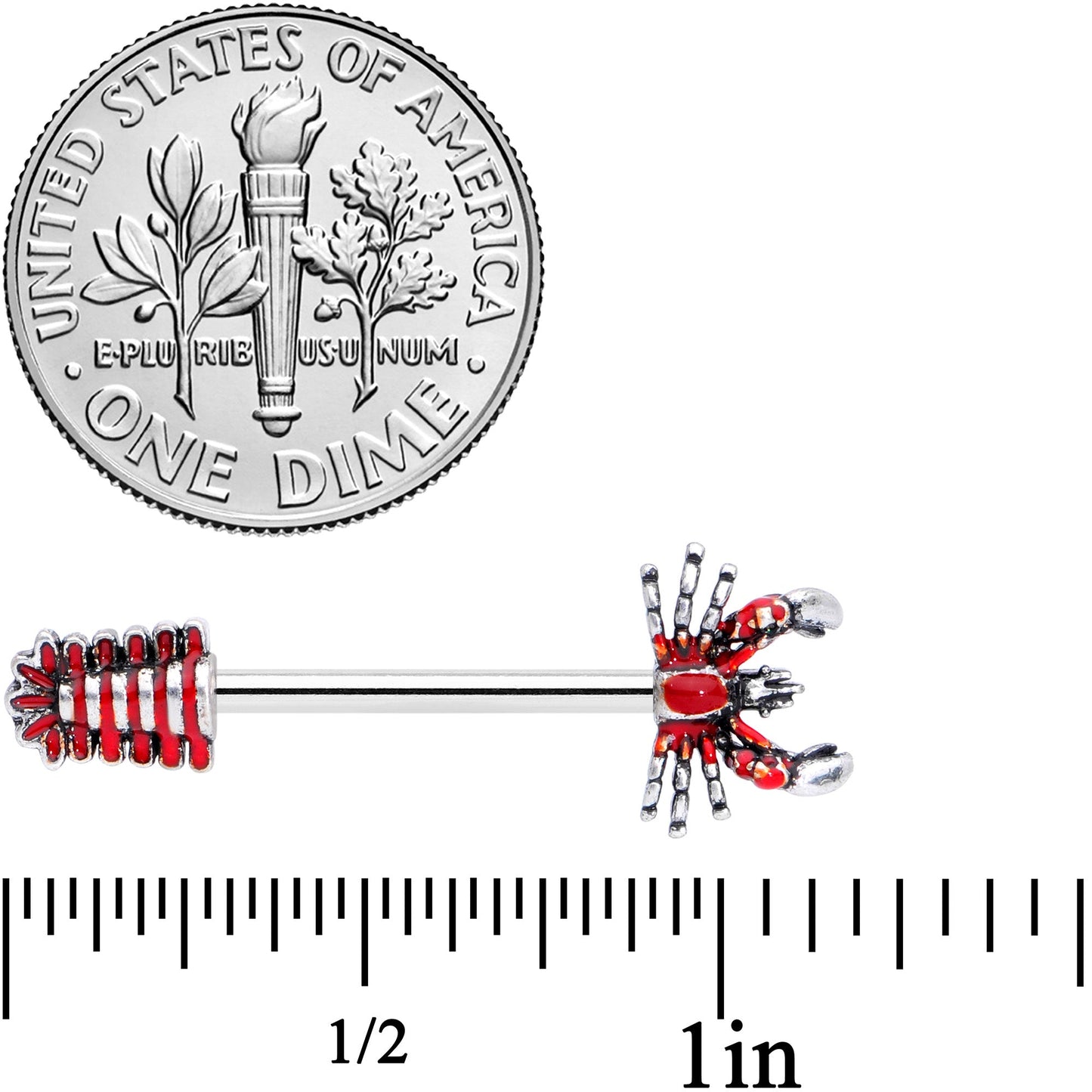 14G 9/16 Stainless Steel Red Nautical Lobster Barbell Nipple Set