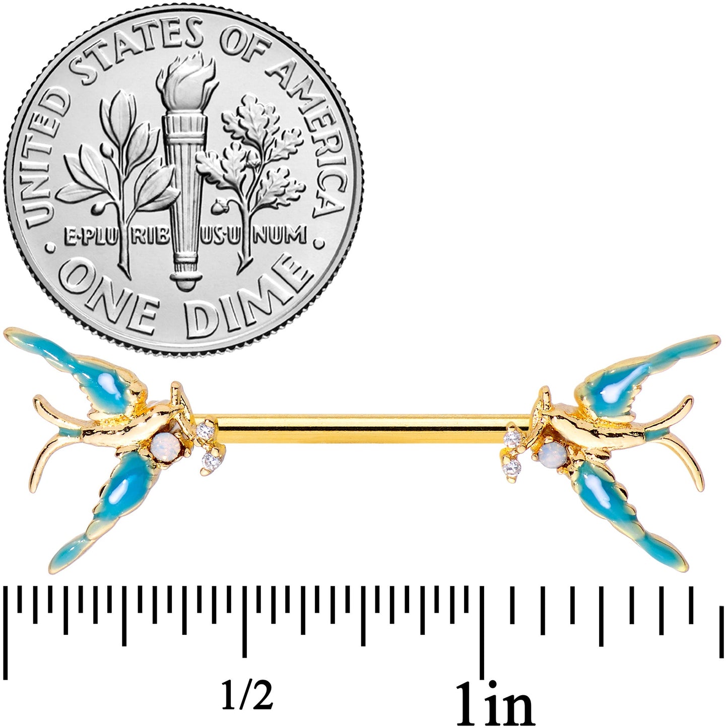 14G 9/16 Clear CZ Gem Gold Tone Swallow Bird Nipple Ring Set