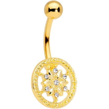 Clear Gem Gold Tone Floral Finery Flower Belly Ring
