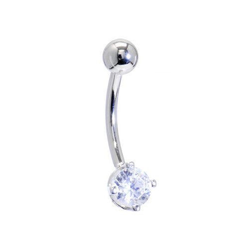 16G Solid 14K White Gold Cubic Zirconia PRIME SOLITAIRE Belly Ring