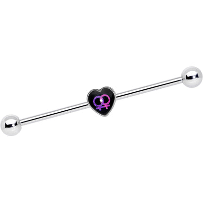 14G Lesbian Love Heart Industrial Barbell 38mm