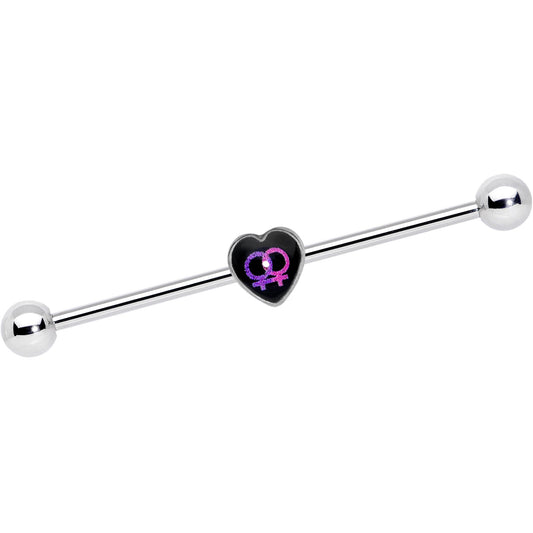 14G Lesbian Love Heart Industrial Barbell 38mm