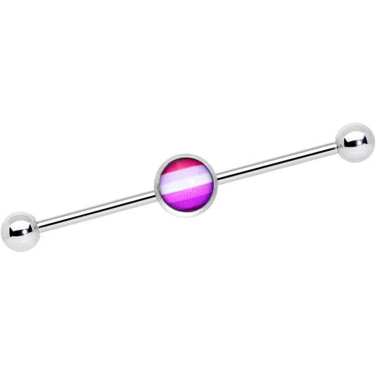 14G Pink Red White Lesbian Pride Flag Industrial Barbell 38mm