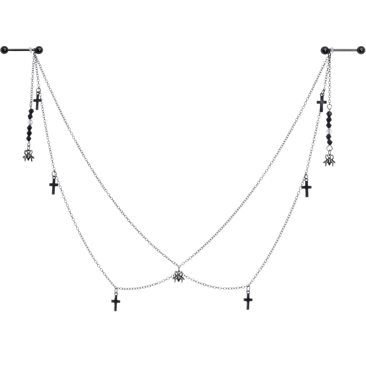 14G 9/16 Black Gem Spider Cross Halloween Dangle Nipple Chain