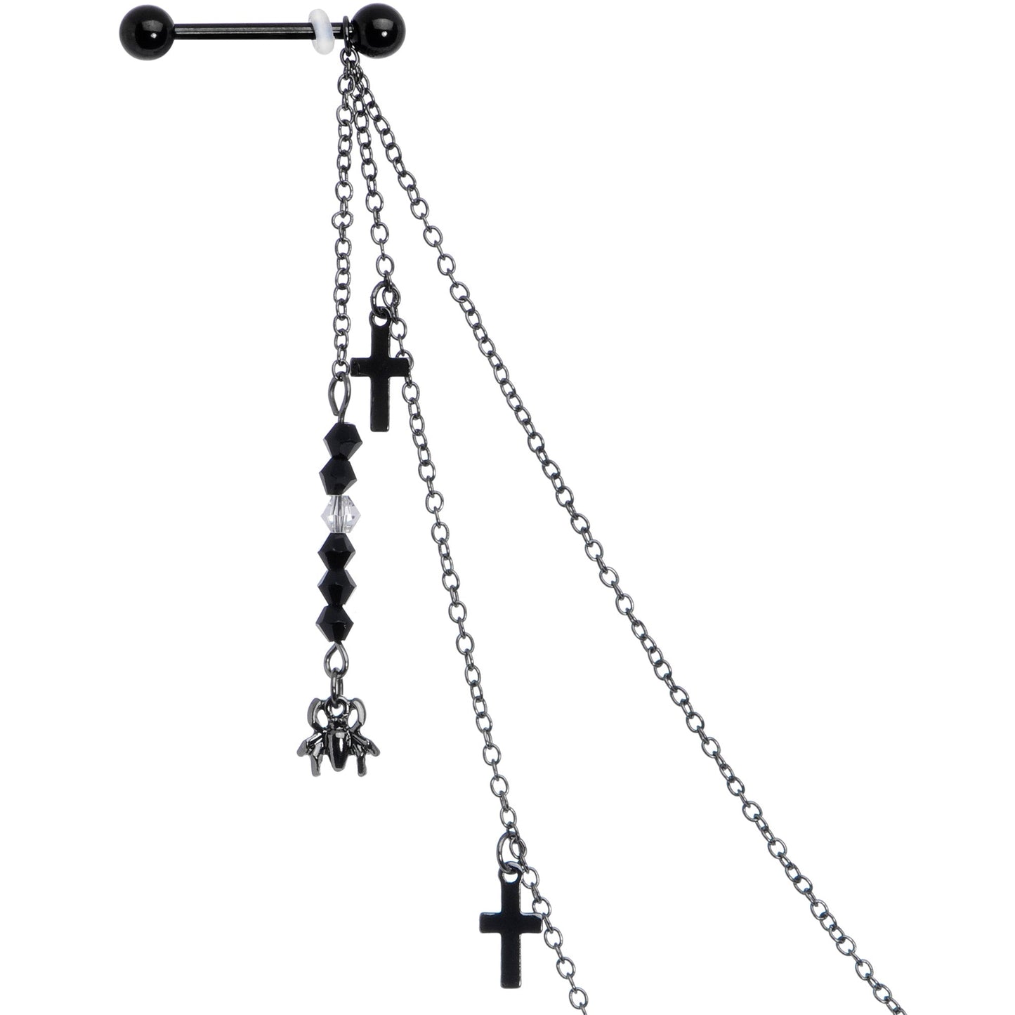 14G 9/16 Black Gem Spider Cross Halloween Dangle Nipple Chain