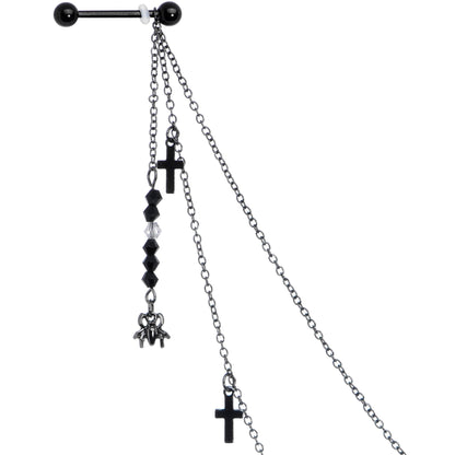 14G 9/16 Black Gem Spider Cross Halloween Dangle Nipple Chain