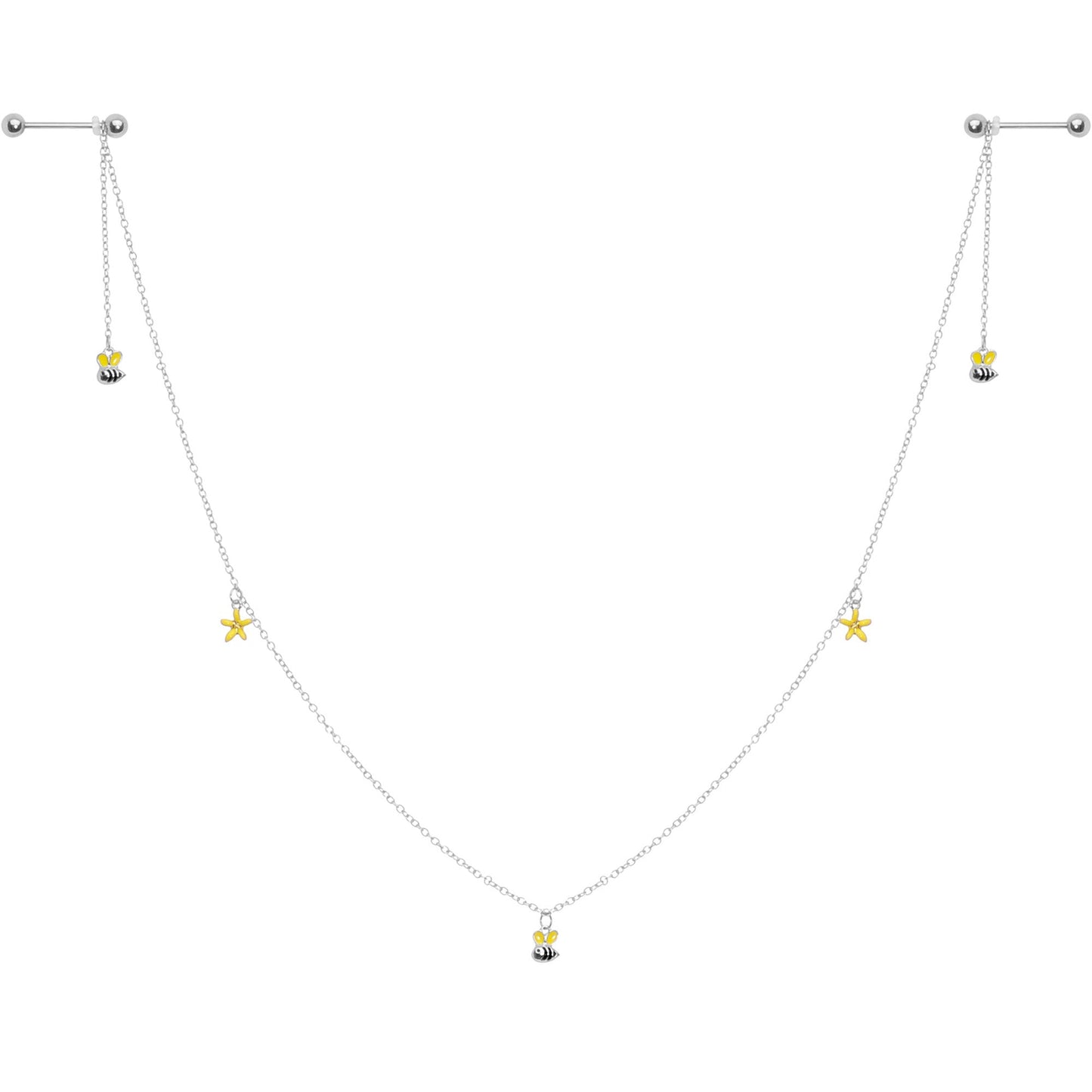 14G 9/16 Yellow Flower Bee Dangle Nipple Chain