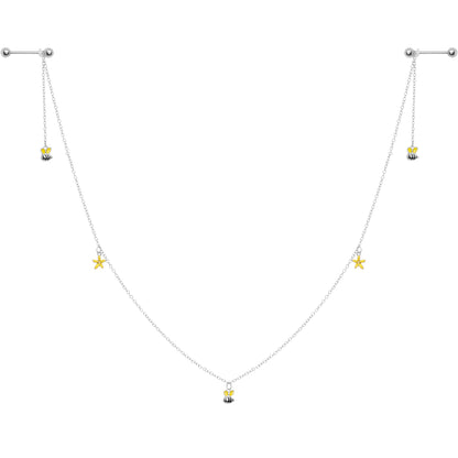 14G 9/16 Yellow Flower Bee Dangle Nipple Chain