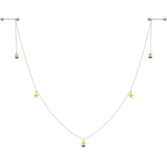 14G 9/16 Yellow Flower Bee Dangle Nipple Chain