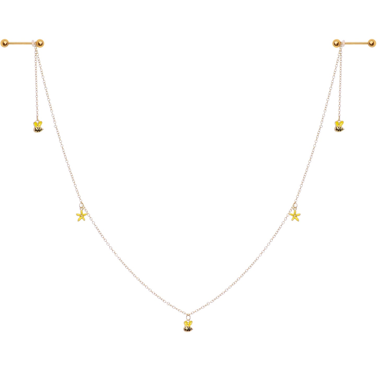 14G 9/16 Gold Tone Yellow Flower Bee Dangle Nipple Chain