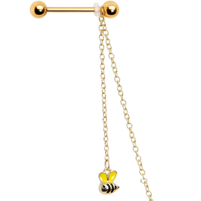 14G 9/16 Gold Tone Yellow Flower Bee Dangle Nipple Chain