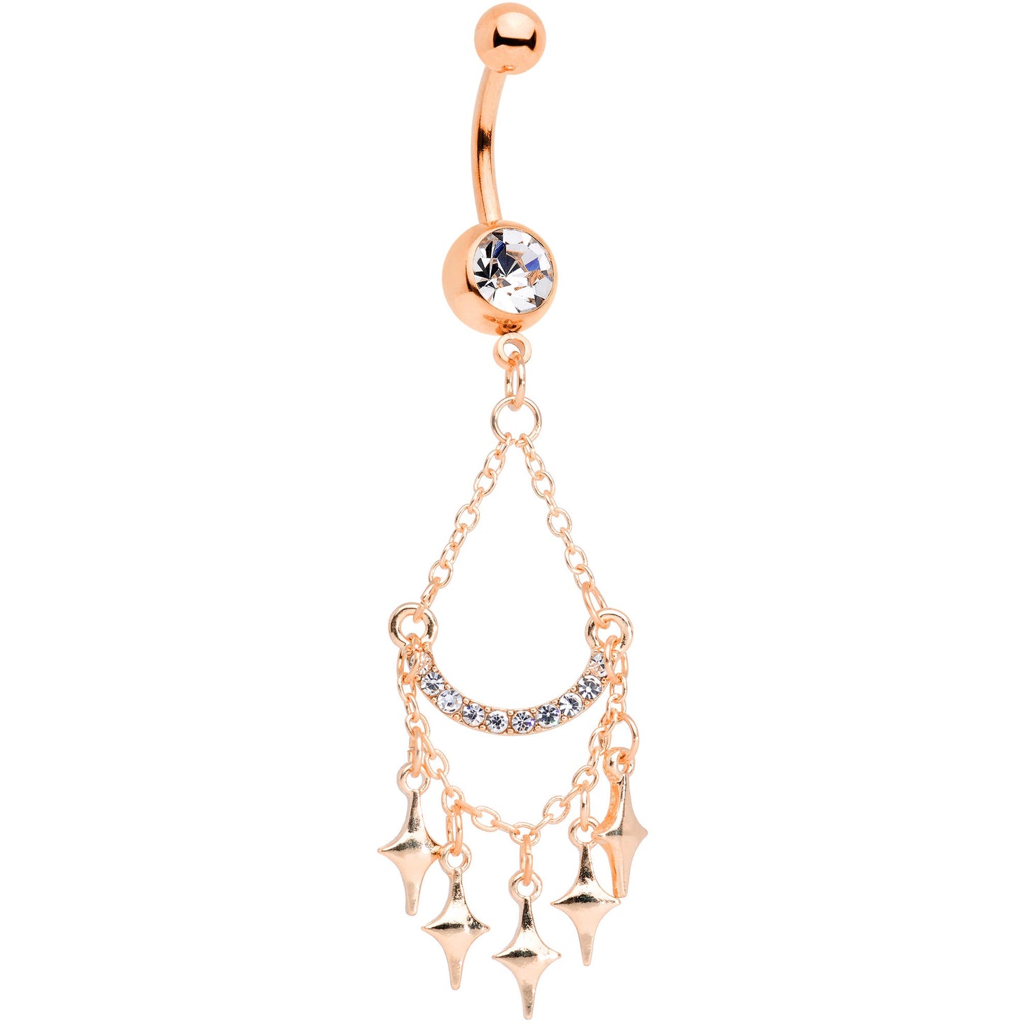Clear Gem Rose Gold Tone Double Drama Chandelier Dangle Belly Ring