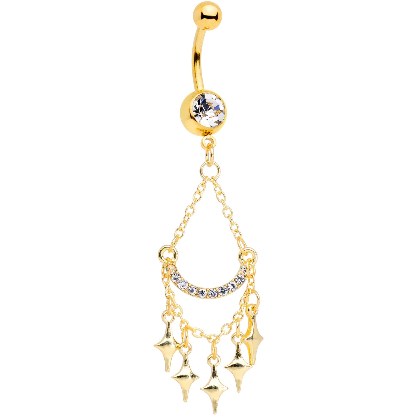 Clear Gem Gold Tone Double Drama Chandelier Dangle Belly Ring