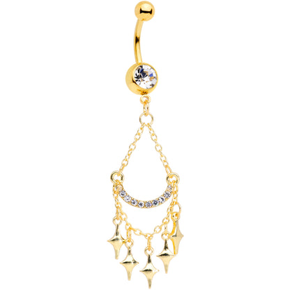 Clear Gem Gold Tone Double Drama Chandelier Dangle Belly Ring