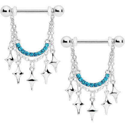 14G 9/16 Aqua Gem Drama Dangle Nipple Ring Set