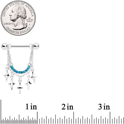 14G 9/16 Aqua Gem Drama Dangle Nipple Ring Set