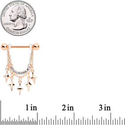 14G 9/16 Clear Gem Rose Gold Tone Drama Dangle Nipple Ring Set