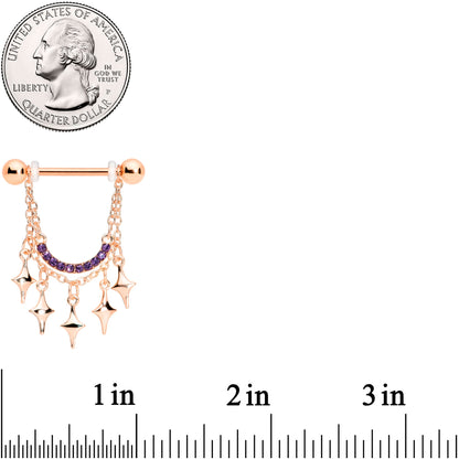 14G 9/16 Purple Gem Rose Gold Tone Drama Dangle Nipple Ring Set