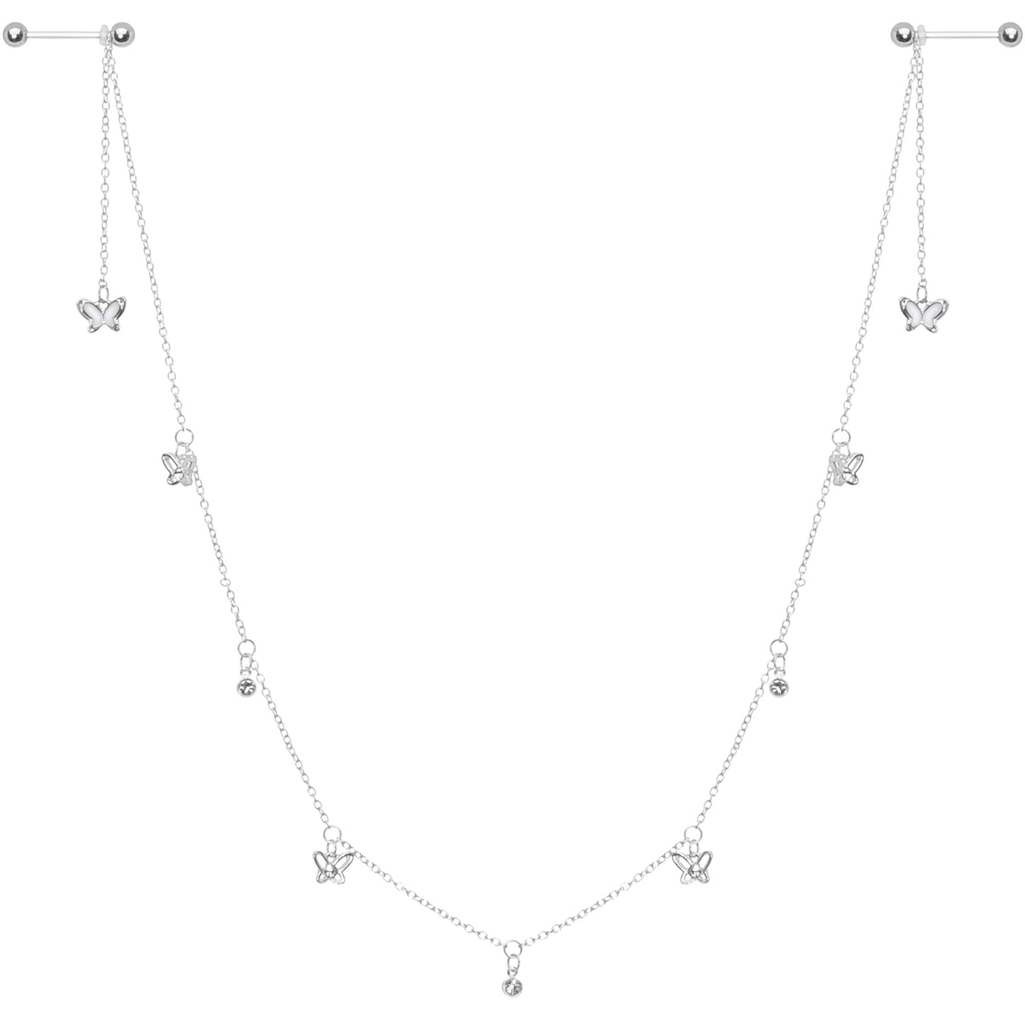 14G 9/16 Clear Gem Butterfly Dangle Nipple Chain