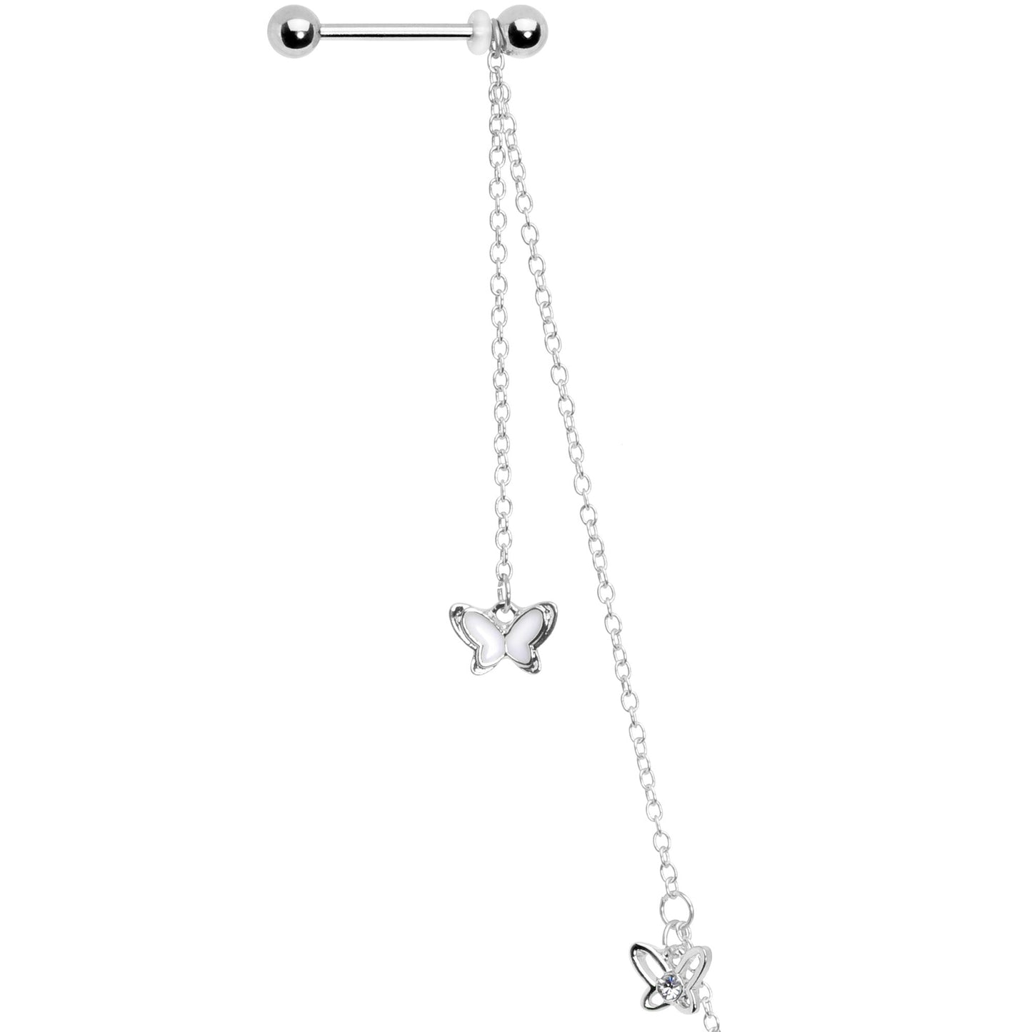 14G 9/16 Clear Gem Butterfly Dangle Nipple Chain