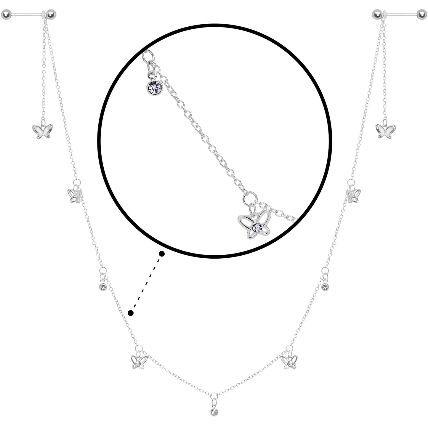14G 9/16 Clear Gem Butterfly Dangle Nipple Chain