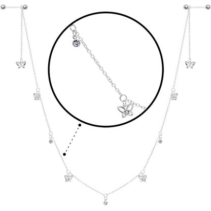 14G 9/16 Clear Gem Butterfly Dangle Nipple Chain