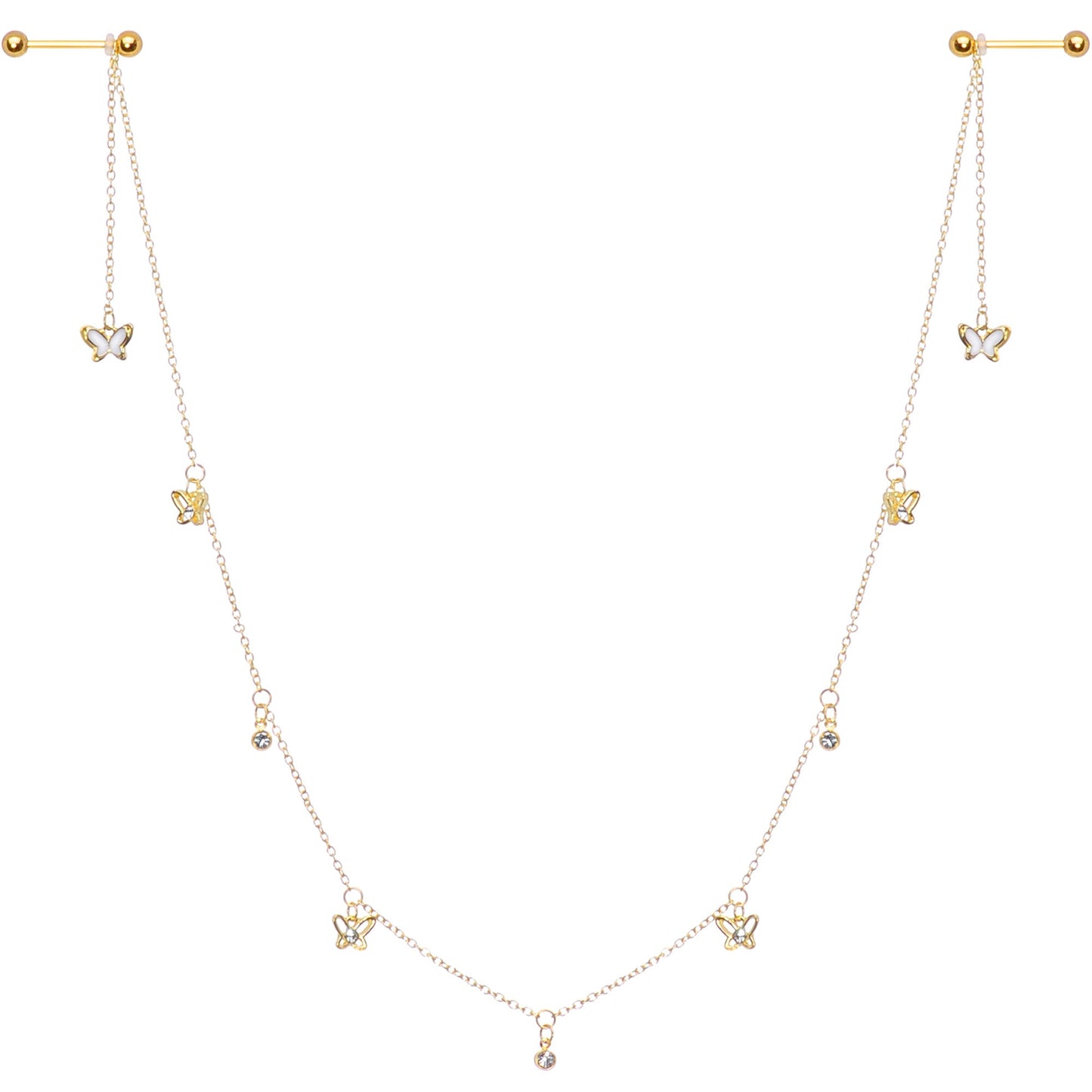 14G 9/16 Clear Gem Gold Tone Butterfly Dangle Nipple Chain