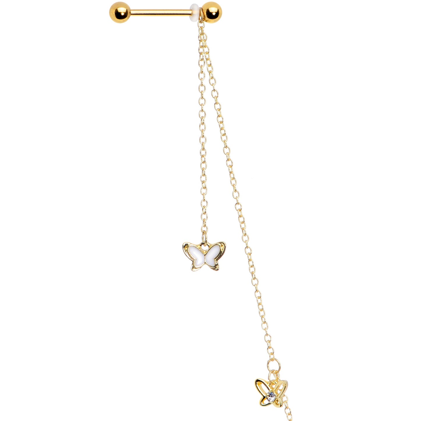 14G 9/16 Clear Gem Gold Tone Butterfly Dangle Nipple Chain