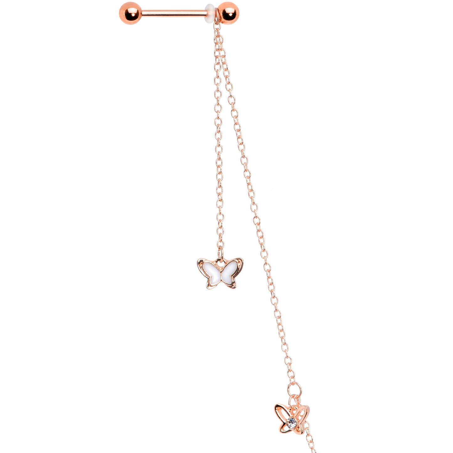 14G 9/16 Clear Gem Rose Gold Tone Butterfly Dangle Nipple Chain