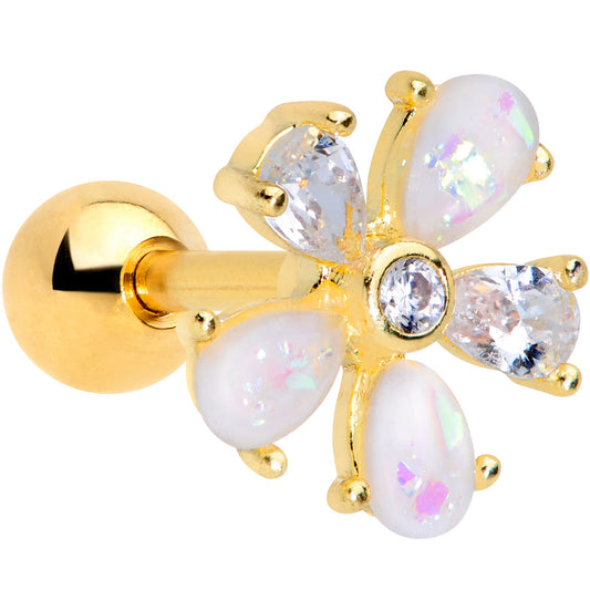 16G 1/4 White Faux Opal Gold Tone Flower Cartilage Tragus