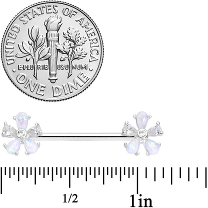 14G 9/16 White Faux Opal Flower Barbell Nipple Ring Set