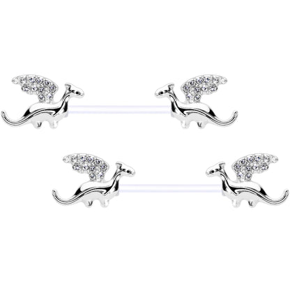 14G 9/16 Clear Gem Bioplast Dragon Barbell Nipple Ring Set