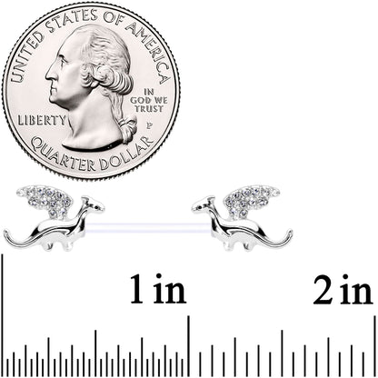 14G 9/16 Clear Gem Bioplast Dragon Barbell Nipple Ring Set