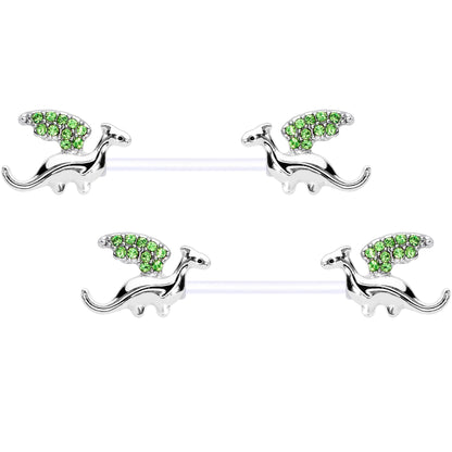 14G 9/16 Green Gem Bioplast Dragon Barbell Nipple Ring Set