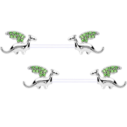 14G 9/16 Green Gem Bioplast Dragon Barbell Nipple Ring Set