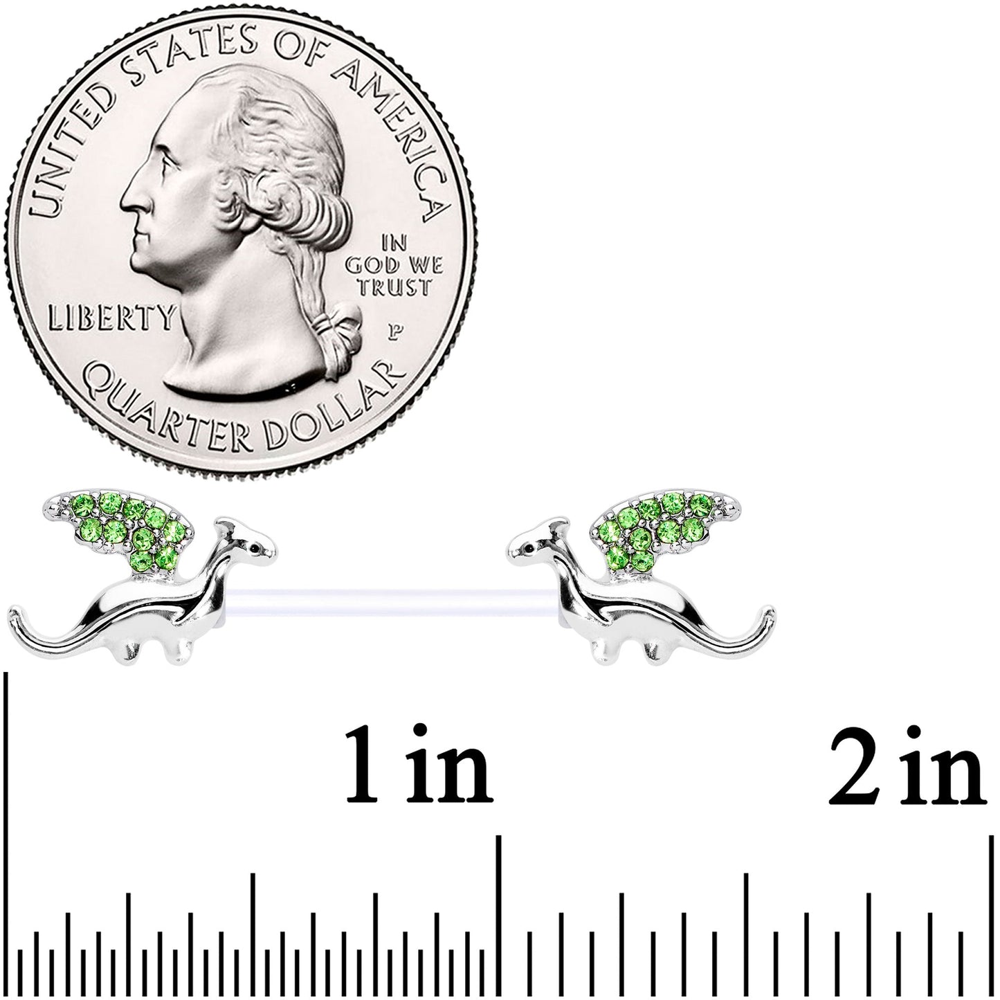 14G 9/16 Green Gem Bioplast Dragon Barbell Nipple Ring Set