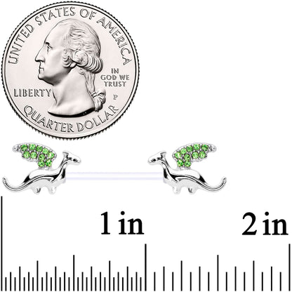 14G 9/16 Green Gem Bioplast Dragon Barbell Nipple Ring Set