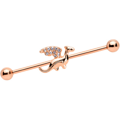 14G Clear Gem Rose Gold Tone Dragon Industrial Barbell 38mm