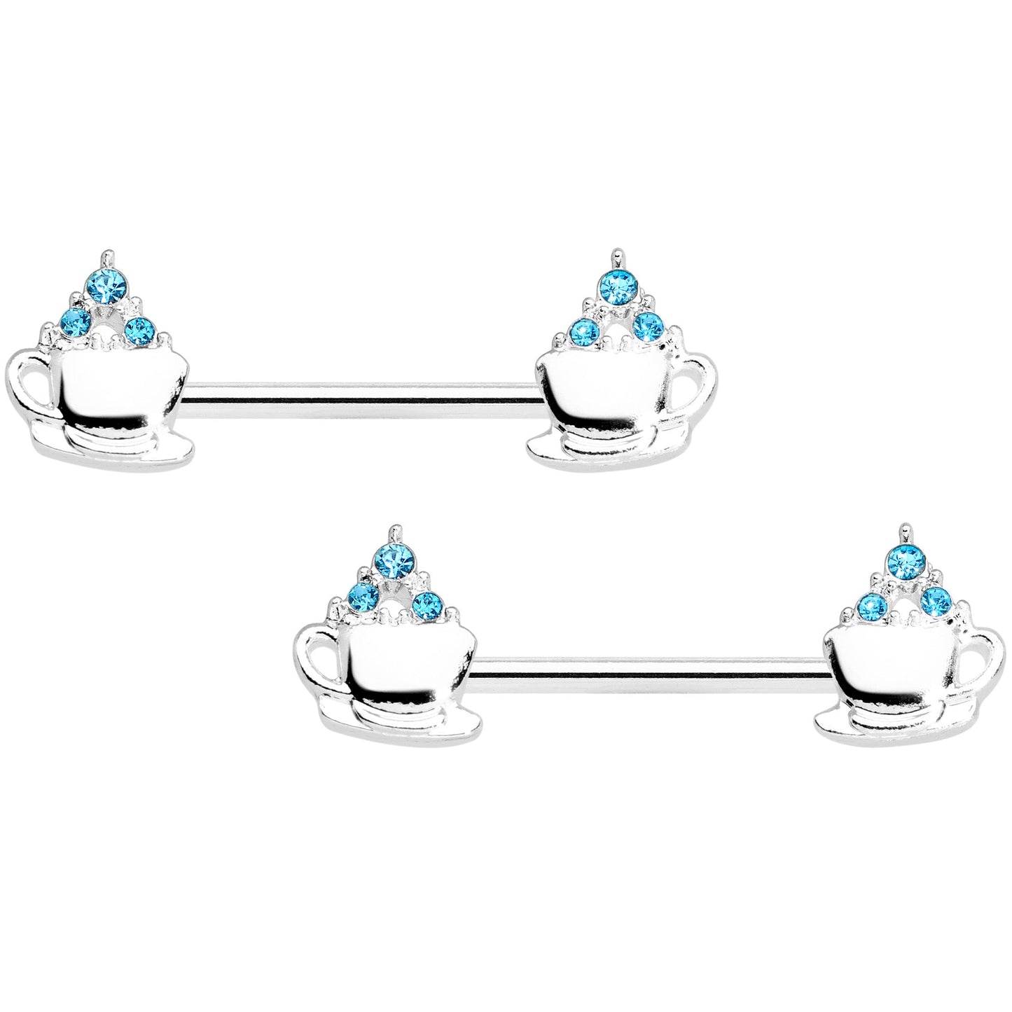 14G 9/16 Aqua Gem Hot Cocoa Barbell Nipple Ring Set
